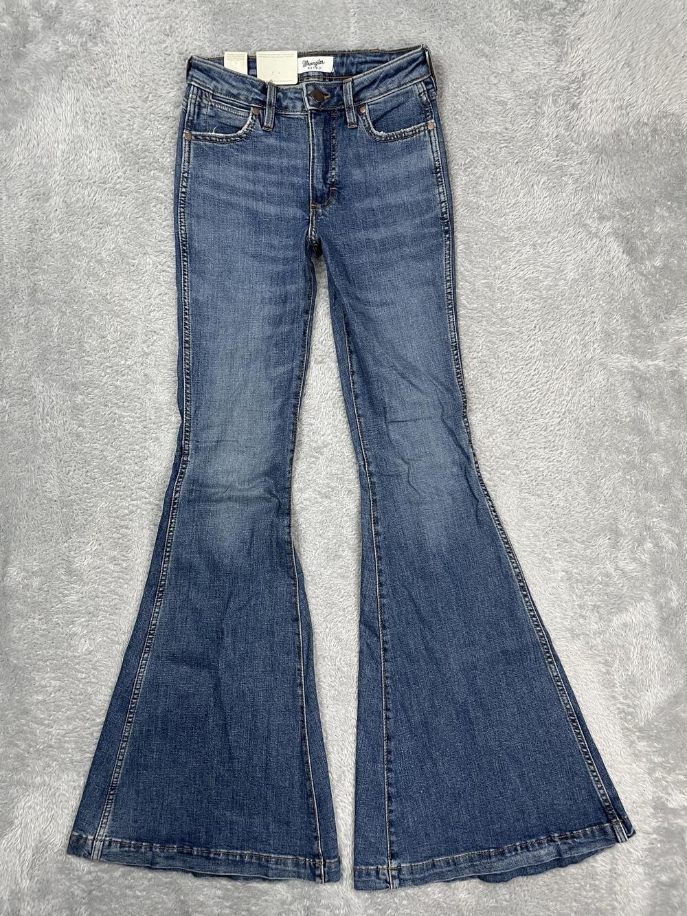 Wrangler Retro Bailey Flare Jeans Womens 25X36 Blue Med Wash High Rise Stretch